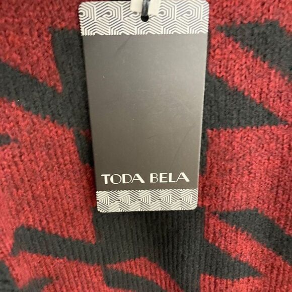 Toda Bela L Burgundy Red Houndstooth Cardigan Sweater Jacket Art To Wear Chunky - Picture 6 of 7